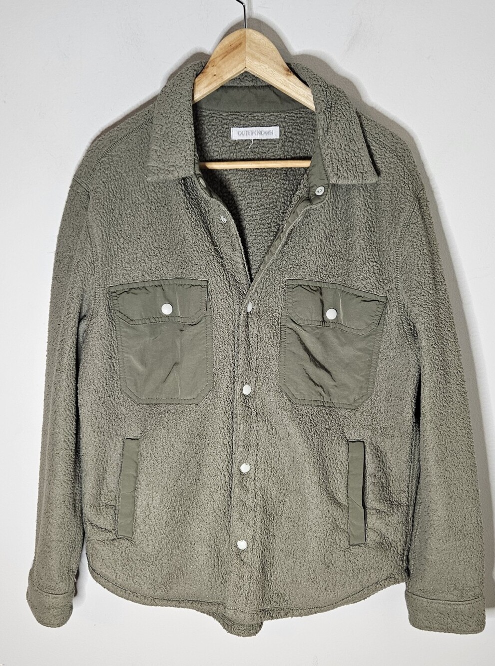 Outerknown Skyline Shacket Shirt Jacket Olive Green Fleece Men's L